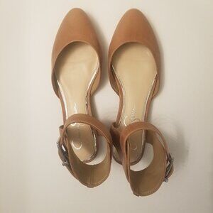 Jessica Simpson Tan Leather Ankle Strap Ballet Flats  size 7.5